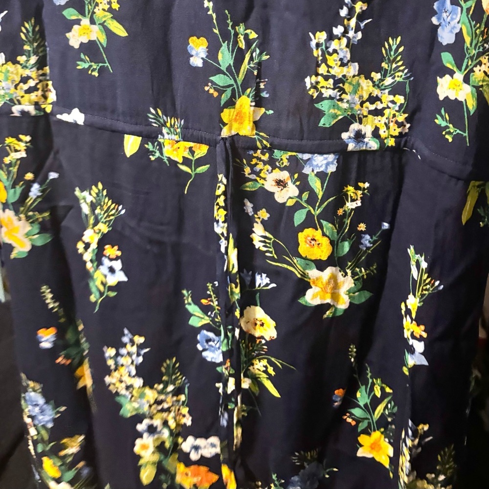 🎒BTS SALE📚 La Cera Navy Floral Button Front Midi Dress Pockets, 100% Rayon, XL - Picture 8 of 9